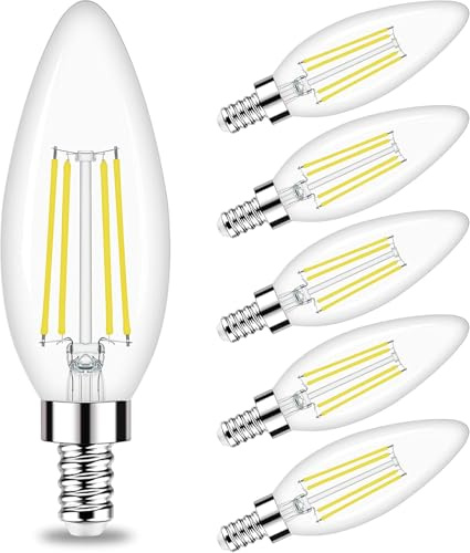 Mayhug 6pcs Dimmable E12 LED Candelabra Bulbs 6W (60W Equivalent) - 5000K Daylight Chandelier Bulb 600LM Type B Edison Filament Candle Bulbs,C35 B11 Clear Glass Chandelier Ceiling