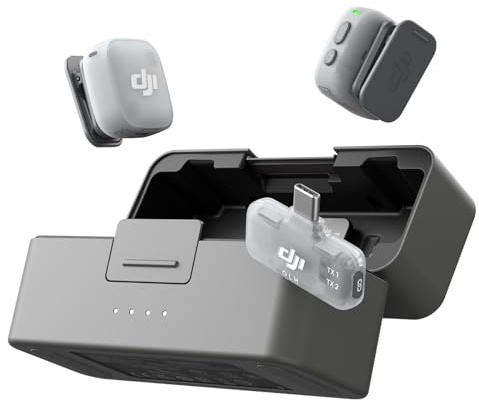 DJI Mic Mini 2 (2 TX + 1 RX mobile + Custodia di ricarica), microfono wireless lavalier professionale per iPhone e Android/tablet/PC, plug-and-play, trasmissione fino a 300 m, vlog, streaming