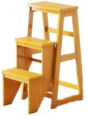 stepping stool Solid Wood Staircase Stool Portable Step Bench Three-step Stair Chair Dual-use Storage Ladder Suitable for Home Kitchen Library small(Wood)