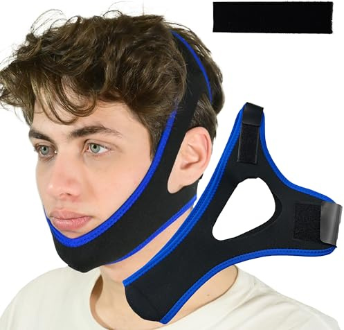 Anti Snoring Chin Strap, Chin Strap for Sleeping, Premium Airflow Jaw Strap, Stop Snoring Chin Strap, Snoring Solution for Men and Women, Breathable Chin Strap, Snoring Chin Strap (Blue~)