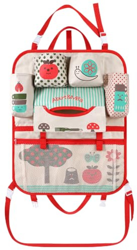 Rücksitztasche Autotasche Rückenlehnenschutz Aufbewahrungstasche mit 6 Fächern Rücksitz Tasche Autositz Utensilientasche für Kinder Rücksitzschoner Hängende Rücklehnentasche mit Netztasche (Rot)