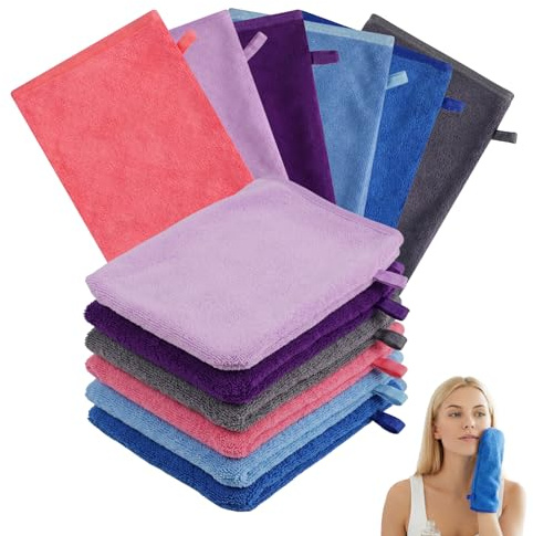 Dengthrive 12 Stück Mikrofaser Waschlappen Gesicht, Waschlappen Microfaser, Wiederverwendbar Waschhandschuh Körper, Flanell, Weich Starke Wasseraufnahme, für Gesicht & Körper, Bad-Spa-Tuch, 15 × 21 cm