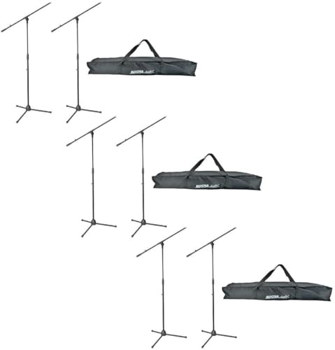 6 x ADAM HALL Eco Mikrofonständer Mikrofonstativ S5BE mit Galgen/Schwenkarm, Höhe 98 bis 162 cm Schwarz + 3 x Tragetasche für 2 Stative