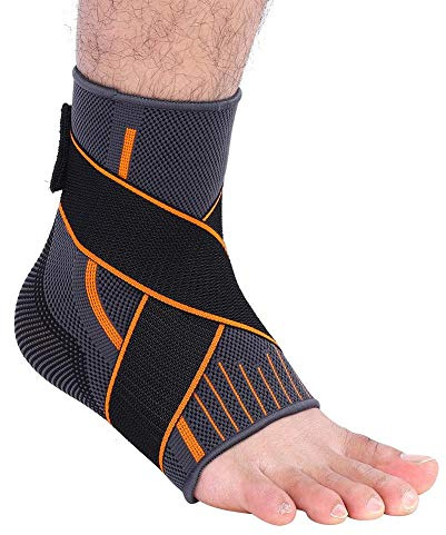 Verstellbare Sport Knöchelbandage, Fußgelenkbandage für Basketball, Fußball, Volleyball Training, Kompressions Fußhülse, Größe L, Schwarz