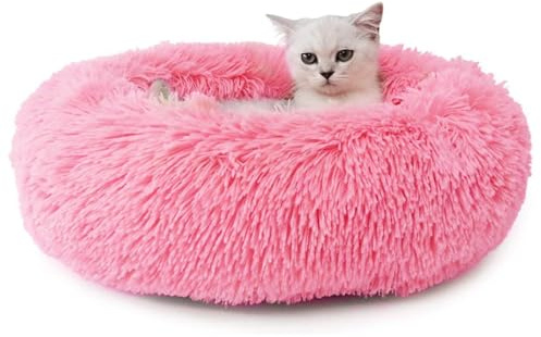 bangminda Haustierbett für Katzen und Hunde, Rundes Plüsch Weich Hundebett, 50CM Schöne Katzenbett in Doughnut-Form, Klein Hund Bett (Pink)