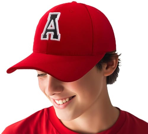4sold baseballkeps för pojkar och flickor, 3D broderi, alfabet, barn, skola, A-Z, justerbar röd/svart bokstavskeps, sport, a, en storlek