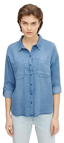 TOM TAILOR Denim Damen Oversize Jeanshemd mit zwei Brusttaschen 10110 - Blue Denim S
