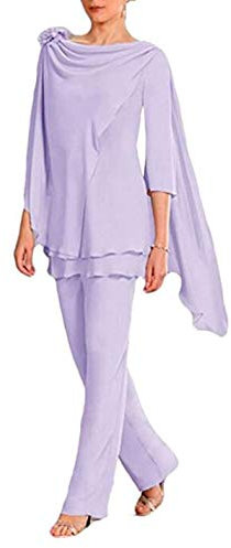 Traje de chifón para mujer, 2 piezas, para madre de la novia, traje de boda, baile, vestido de noche, Lila, 8