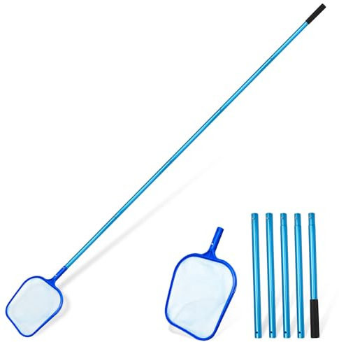 Pool Skimmer Net 7.58 Foot Leaf Skimmer Net with 5 Aluminum Pole Sections - 6 Deep Ultra Fine Mesh Netting Bag Basket for Fast Cleaning of The Finest Debris, Clean Spas, Ponds