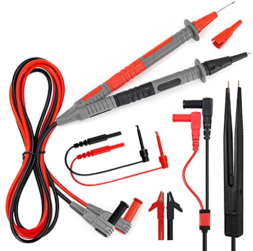 KAIWEETS KET012 Kit de Cables de Prueba multímetro 9 Piezas de Cables de Prueba con Pinzas de cocodrilo, sonda de Prueba, Mini Ganchos, Pinzas, Cat III 1000V y Cat IV 600V, 10A