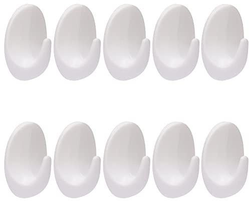 YuZhou 10PCS Wall Hooks White, Plastic Hooks Self Adhesive White Hook Wall Hanging Hooks No Drilling Reusable Hooks Stick on Removable Walls Hook Plastic Sticky Hooks for Hanging Bathroom Bedroom