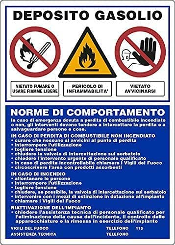 Social Crazy - Cartello Segnaletico - Deposito Gasolio, Norme di COMPORTAMENTO - Adesivo Extra Resistente, Pannello in Forex 30x42 cm, Argento, Informativo