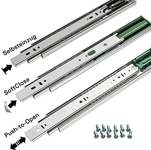 BRESKO Schubladenschienen 1 Paar 25-70 cm Teilauszug Vollauszug Selbsteinzug SoftClose Push-to-Open inkl. Schrauben (Selbsteinzug, Länge: 300 mm)