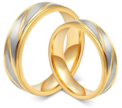 Dsnyu Paarringe mit Namen, Eheringe Edelstahl Paar Gravur 6MM 4MM Kein Stein Matt Bicolor Verlobungsring Gold PaarDamen Gr. 54 (17.2) & Herren Gr. 60 (19.1)