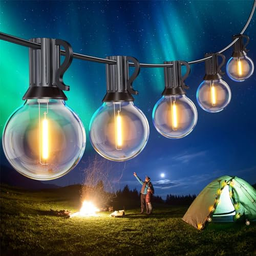SUWIN 150FT LED Lichterkette Außen, 45M G40 Lichterkette Outdoor Strom, Wasserdicht Garten Lichterkette Glühbirnen Aussen mit 75+2 Warmweiß Lampen für Party Terrasse Bistro Außenbereich