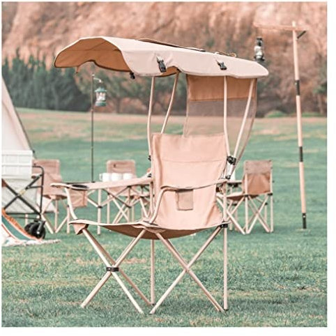 Danzyt Campingstuhl Faltbar Outdoorstuhl Klappstuhl Klappbarer Campingstuhl Mit Schattendach, Tragbare Liege Für Outdoor-Rasen-Campingstuhl Faltstuhl Camping-Stühle (Color : Beige)