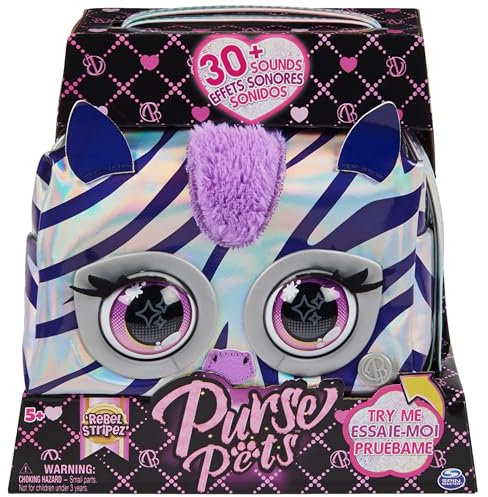 Purse Pets Metallic Magic Rebel Stripez Zebra - interaktive Kindertasche, die mit mehr als 30 Geräuschen, Reaktionen und Musik lebendig Wird, Tiertasche und Spielzeug in einem, ab 5 Jahren
