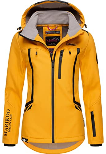 MARIKOO Damen Softshelljacke wasserdichte Funktionsjacke mit abnehmbarer Kapuze Mount-Cho-Oyu Amber Yellow Gr. S