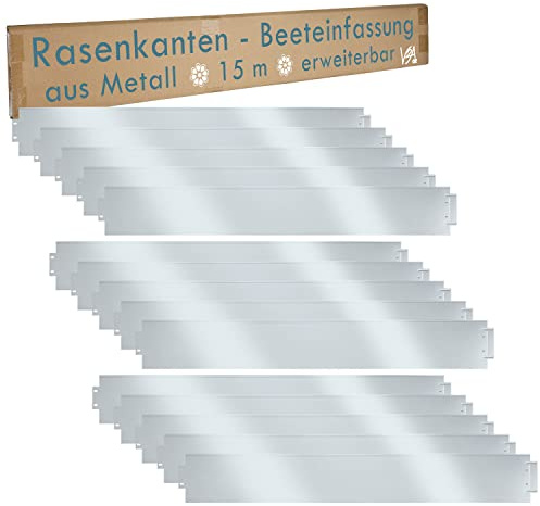 Rasenkante Metall 5m 10m 15m 20m 25m 30m erweiterbar V2Aox 100x14cm verzinkt Beeteinfassung Beetumrandung Mähkante Garten Umrandung, Länge:10 m