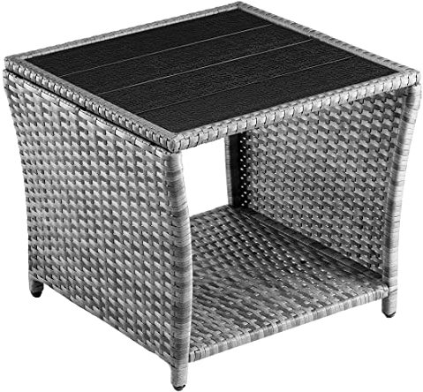 Casaria® Polyrattan Beistelltisch mit WPC Tischplatte 45x45x40 cm 80 kg Belastbarkeit Wetterfest Outdoor Garten Terrasse Balkon Tisch Gartenmöbel Grau