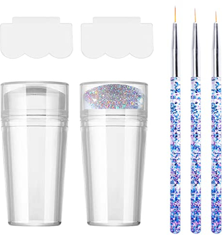 2 PCS Silicone Jelly Stamper, 3 PCS Nail Dotting Pen Double Sided Nail Art Stamper Transparent Nail Stamper French Tip French Manicure Kit with Scraper for French Manicure Home DIY Nail Salon