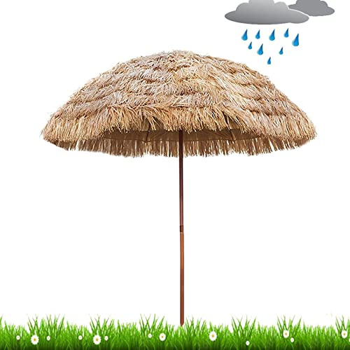 BEISCO Klassische Raffia Bast Sonnenschirm Hawaii Schirm Gartenschirm für im Freien Stabil Mittelstock Marktschirm 200 x 235 cm Rund Sonnenschutz