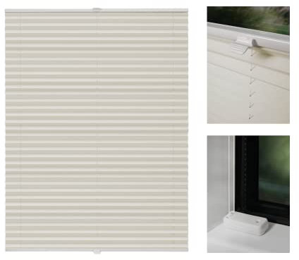 metablo Thermoplissee nach Maß Plissee zum Bohren Innendekoration Sicht und Sonnenschutz Wärmeschutz Fensterplissee für viele Gößen Vanilie B: 51-60 cm, H: 101-150 cm