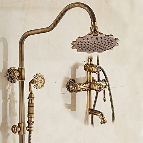 Ksunun Retro Messing Duschset, Antik Messing Duschsystem, Regendusche Duschsystem Mit Duschkopf, Badewannenarmatur Und Handbrause, HöHenverstellbar, Regendusche Mit Armatur, Dusche Regendusche Set