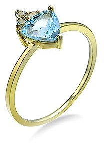 KnSam Gelbgold 585 14K Ring Echtgold Schmuck, Dünn Antragsring mit Topas - Hell Blau & Triangel, Au585 Gold Bandringe Trauringe Moissanite für Damen, Gold, Gr.63