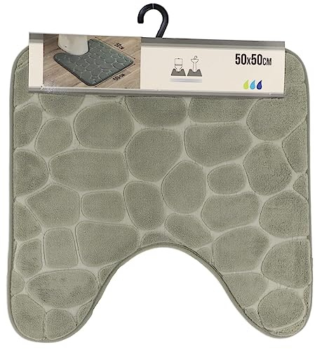 LiKeKa® WC-Vorleger mit Ausschnitt, Weicher Badezimmerteppich rutschfest& Maschinenwaschbar, Badteppich mit Memory Foam&Mikrofaser aus Polyester, Badvorleger 50x50 cm für die Toilette (Khaki)
