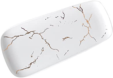 Happyyami Plateau Céramique à Motif Marbré Avec Bord Doré Assiette Décorative Pour Bijoux Et Desserts Idéale Pour Mariages Anniversaires Et Fêtes Rectangulaire Petite