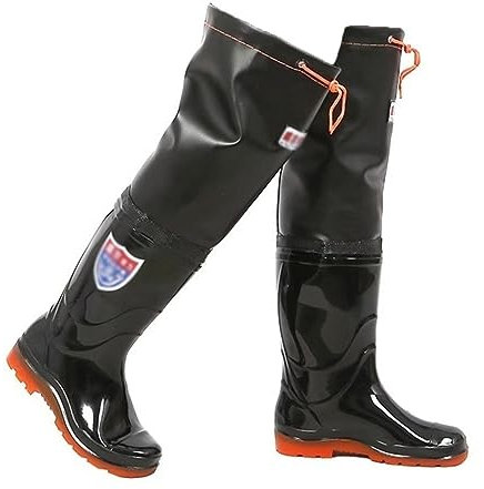 Watstiefel Weiche, kniehohe Angelstiefel für Herren und Damen, wasserdichte und rutschfeste PVC-Wathose mit Oxford-Sohle und Gesäß (Color : Black, Size : 37 EU)