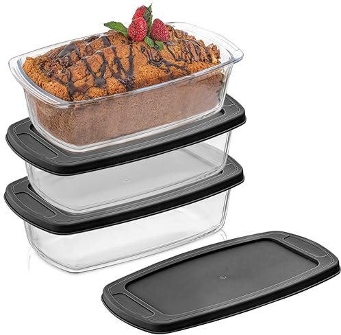 JoyJolt 3 Stück Kastenform zum Backen von Brot mit Deckel Backset 1,9 Quart, große rechteckige Auflaufform mit Deckel Ofenpfanne Bananenbrotpfanne Lasagnepfanne tief mit Deckel, Brotsparbehälter