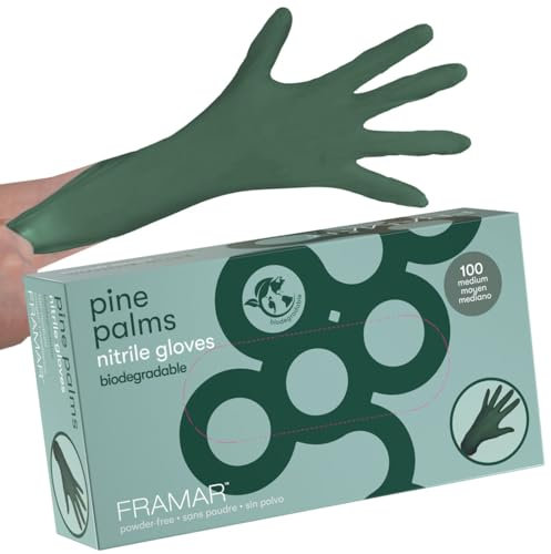 FRAMAR Green Nitrile Gloves Medium – Biodegradable Disposable Latex-Free Gloves for Salon, Disposable Gloves Medium Tattoo, Cleaning – 100 Pack