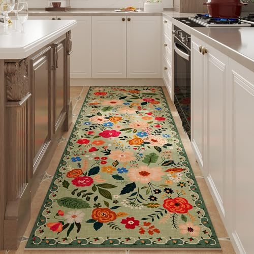 Rugcomf Teppichläufer für Flur, Küche, Waschküche, Schlafzimmer, Badezimmer, rutschfest, 70 x 200 cm, waschbar, mit Gummi-Rückseite, weicher Blumenmuster, für Flur, Küche, Waschküche, Schlafzimmer