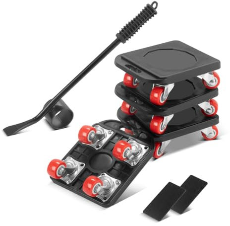 STAHLWERK Möbeltransport Set 4 robuste Transportroller | Möbelroller | Rollbrett | Transporthilfe mit gummierten Long-Life-Rollen und 1 praktischer Möbelheber