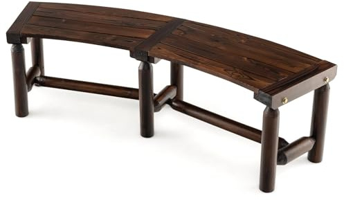 SFAREST Wooden Garden Bench, 2-3 People Curved Patio Bench, Outdoor Furniture Park Porch Seating for Backyard Porch Balcony, 360kg Max Load (1, Rustic Brown, 139 x 36 x 41 cm)