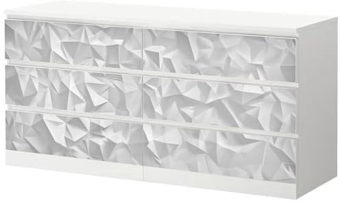 Sunnywall® Möbelfolie passend für IKEA Malm Kommode Schrankfolie Aufkleber mit Origami Motiv | blasenfrei verkleben | Wohnzimmer 6er 160 cm