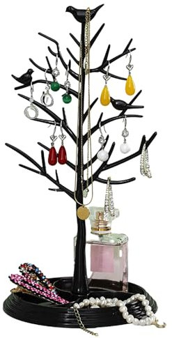 bephible Soporte organizador en forma de árbol para collares, pulseras, aretes, anillos, más desmontable, sin enredos, color negro