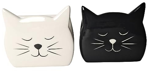Paulilia Schwammhalter für Arbeitsplatte, Geschirrschwammhalter Keramik Schwamm Caddy Katze Form Schwamm Halter für Küche Spüle Küche Dekor Niedliches Küchenzubehör (Weiß Schwarz)