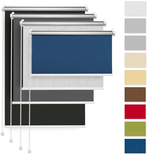 Rettika Verdunkelungsrollo ohne Bohren, für Fenster, Breite 115 cm, Höhe 220 cm, Blau Farbe, Klemmfix Montage, Jalousien Fenster, Fenster rollos für innen, Klemmrollo