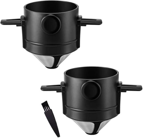 2 Stück Kaffeefilter, Edelstahl-Kaffeemaschinenfilter, papierloser Kaffeefilterkegel mit faltbaren Harzhaltern für Zuhause, Reisen und Camping