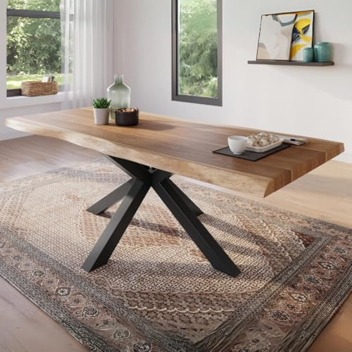 trelevo Esszimmertisch 220x100 cm naturfarben Spider-Gestell Baumkante