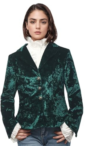 Chaqueta de Terciopelo Vintage para Mujer, Cuello en V, Bolsillo, Manga Larga, Elegante, Estilo Retro e Informal, Verde, XXL