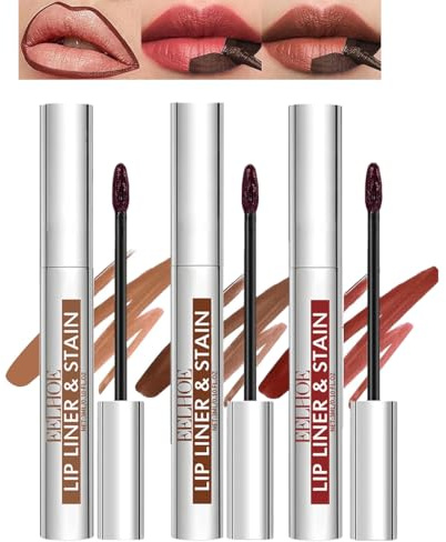 Baorder 3 Pcs Peel Off Lip Liner Set, Bleistift-Peel Off Lip Liner Tattoo, Plump Lip, Long Lasting Lip Stain Peel Off, infundiert mit Hyaluronsäure & Vitamin E, für alle Hauttypen
