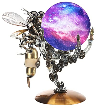 Meiurlex Puzzle 3D en métal - Guêpe mécanique - Kit de construction avec lampe LED - 1060 pièces - Puzzle steampunk en métal - Bricolage - Découpe laser - Modèle de décoration - Cadeau pour adultes et