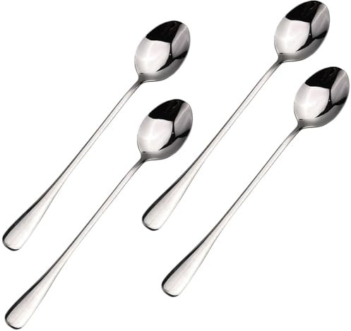 4 Pcs Long Handle Ice Cream Spoons Latte Spoons Stainless Steel for Sundae Dessert Hot Chocolate Jam Teaspoons Set for Home Party,Latte Spoons,Hot Chocolate Spoons,Long Teaspoons,Soup Spoon,Tea Spoons
