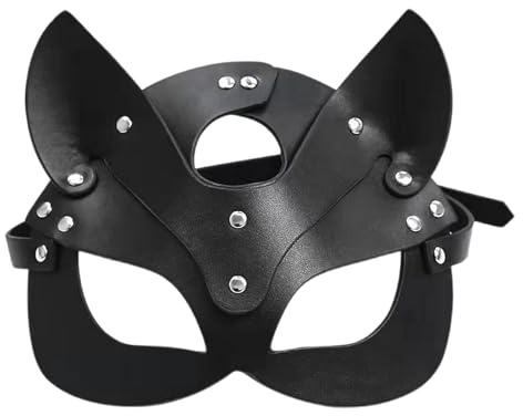 Damen PU‑Leder Fuchsmaske, Halbgesicht Augenmaske mit verstellbarem Riemen, Fuchsohren Maske für Cosplay, Halloween, Karneval, Maskerade, Kostüm Party Zubehör für Frauen