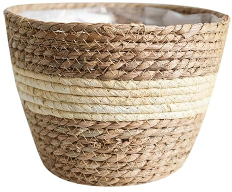 AHIOJEGX Cache Pot en Osier Panier de jardinière en Paille tissé, conteneurs de Plantes, Pot de Fleurs, Plantes en Pot, for Jardin intérieur et extérieur, 3 Tailles(S 18x13x15cm)
