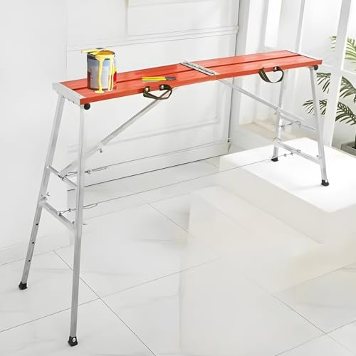 Plataforma de andamio portátil de 71 (largo) x 11 (ancho) x 28-47 (alto) pulgadas, plataforma de trabajo ajustable con capacidad de 660 libras, escalera de andamio de acero de aluminio plegable resi